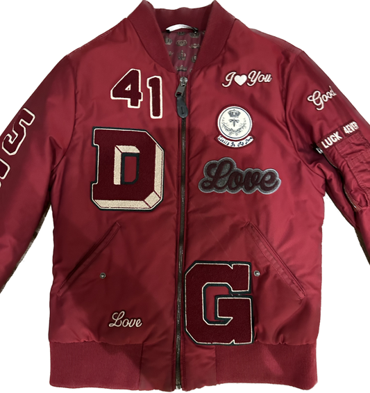 Stuffed Bomber Jacket Amore with Embroidery, Logo and Stickers Red